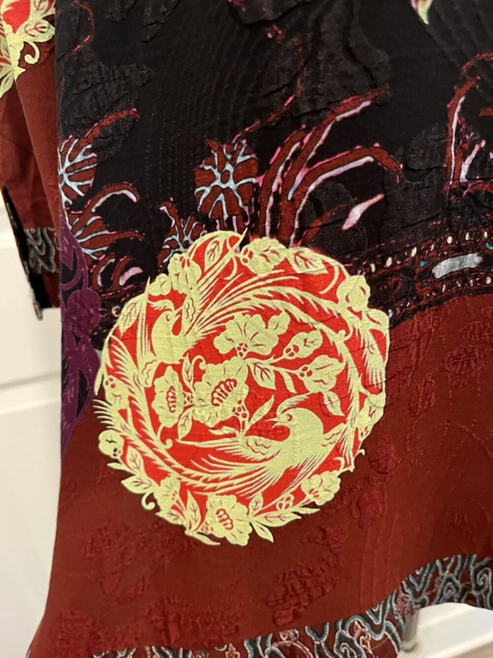 Citron Santa Monica 0X Silk Blend Blouse Chinoiserie Floral Mandarin Artsy Art - Picture 8 of 13